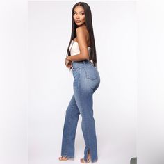 Brand New Fashion Nova Killing Em Softly Side Split Jeans Never Worn Medium Blue Wash Size 13 Stretch 5 Pockets 11.5 High Rise 66% Cotton 20% Polyester 11% Rayon 3% Spandex Side Split Jeans, Split Jeans, Fashion Nova Jeans, Side Split, Split Hem, Medium Blue, Colored Jeans, Jeans Style, Size 13