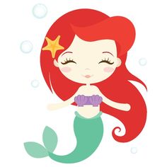 a little mermaid with red hair and a star in her hand