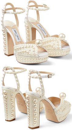 Lara Jean Covey, Diy Heels, Jimmy Choo Wedding Shoes, Women's Dress Shoes, Lana Condor, Pearl Embellishment, Pearl Shoes, Jimmy Choo Sandals, Pearl Sandals