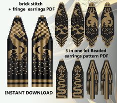 the instructions for how to make an intricate cross stitch bookmark with gold and black designs