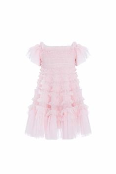 Description & Details The Lisette KIDS Dress in Peony Pink. This dress is beautifully designed with a signature Needle & Thread textile. Crafted with a playful, frothy texture created using soft tulle panels gathered to create an all over pretty effect. Designed with short sleeves and underlayers of tulle to create a generous volume skirt. The perfect dress for your little one's upcoming occasions. - Kisses tulle decorated with layers of kisses tulle ruffles - Bodice and skirt are fully lined, s Summer Tulle Dress With Ruched Details, Spring Bubble Dress With Ruffles For Dress-up, Spring Bubble Dress With Ruffles For Dress-up Occasions, Volume Skirt, Tulle Ruffles, Full Tulle Skirt, Peony Pink, Soft Tulle, Needle Thread