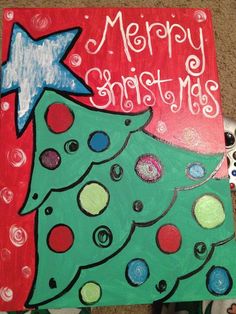 a christmas card with a tree painted on it