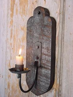 Wall Lighting Candle Sconce Primitive Early by baconsquarefarm - $48! Rustic Wall Candle Holders, Primitive Lighting, Rustic Candle, Wall Candle, Candle Wall Decor, Iron Candle Holder, Rustic Wall Sconces, Rustic Candle Holders, Rustic Candles