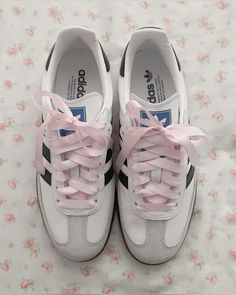 Adidas Samba Coquette, Sambas With Ribbon, Coquette Shoes, Coquette Ribbon, Samba Shoes, Adidas Girl