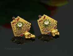 22kt yellow gold customized stud earring, this is filigree work jhumka earring, best brides wedding anniversary party jewelry from india. Metal-22kt yellow. Item type-Stud Earring Length-3.2 inches with hangings. Weight-8.500 grams. Stamped-916/22kt hallmarked  Make excellent gifting and collectible pieces(gift for birthday, wedding, anniversary, mother's day, fathers day, Christmas day,) We take absolute care of precious jewels are packed well so that there is no damage to the product. Your ite Gold Plated Earrings For Festive Gift, Festive Gold Plated Earrings As A Gift, Gold Plated Earrings For Festive Season Gifts, Festive Gold-plated Earrings As Gift, Festive Gold Plated Bridal Earrings Gift, Festive Gold-plated Bridal Earrings As Gift, Gold Plated Chandbali Bridal Earrings As Gift, Gold Plated Chandbali Bridal Earrings For Gift, Festive Gold Plated Danglers Gift