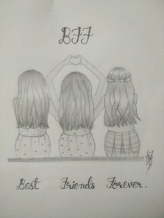 Bff Drawings Sketches Easy, 3 Best Friend Drawings Sketches, Three Best Friends Drawing, 3 Friends Drawing, Friends Drawing Easy, Bestie Drawings, Best Friend Drawing Sketches, Ideas For Besties, Best Friends Drawing