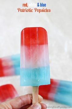 red, white and blue popsicle on a stick