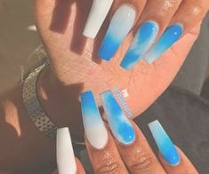 Nails After Acrylics, Blue Acrylic Nails, Ombre Acrylic Nails, White Acrylic Nails, Nail Swag, Fire Nails