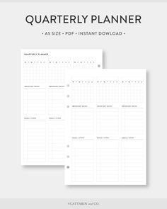 the printable quartly planner is shown in black and white