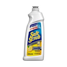 a bottle of soft scrub on a white background