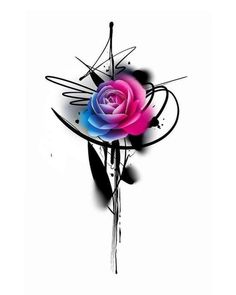 a flower with black and pink petals on it's side, in the middle of an abstract design