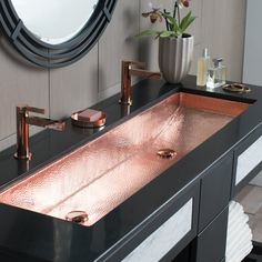 Native Trails Trough 48" Rectangle Copper Bathroom Sink Copper Sinks, Copper Sink Bathroom, Drop In Bathroom Sinks, Rectangular Sink Bathroom, Copper Bathroom, Trough Sink, Bathroom Sink Drain, Undermount Bathroom Sink, Copper Sink