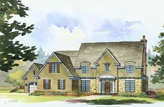 this is an artist's rendering of the front elevation of these european house plans