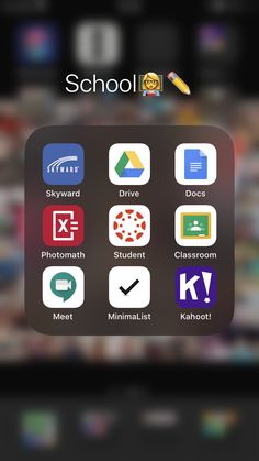 an iphone screen with the school icon on it and several other icons in the background