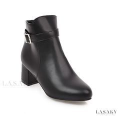 Lasaky - Comfortable Low-Heeled Ankle Boots Heeled Boots With Buckle Closure And Round Toe, Ankle-high Heeled Boots With Buckle Closure, Winter Heeled Boots With Buckle Closure, Winter Buckle Closure Closed Toe Booties, Winter Ankle Martin Boots With Stacked Heel, Winter Martin Ankle Boots With Stacked Heel, Ankle-high Winter Boots With Buckle Closure, Winter Ankle-high Boots With Buckle Closure, Winter Workwear Booties With Round Toe