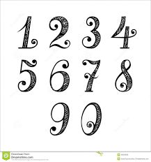 the numbers are drawn with black ink and have swirly designs on them, as well as