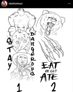 an image of some cartoon characters with the words danger and eat or get ate 2