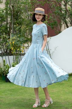 Embrace the vibrant essence of summer in this exquisite fit and flare dress crafted from luxurious blue embroidered linen. 🌼 

SKU 5204 
Link in bio 

#summerstyle #linenlove #embroiderydetails #chiclook #womenswear #Xiaolizihandmade Spring A-line Dress With Embroidered Hem, Light Blue Floral Embroidered Dress For Summer, Light Blue Floral Embroidered Summer Dresses, Light Blue Floral Embroidery Dress For Summer, Light Blue Summer Dresses With Floral Embroidery, Summer Light Blue Dress With Floral Embroidery, Blue A-line Linen Midi Dress, Fitted A-line Embroidered Summer Dress, Light Blue Embroidered Summer Dress