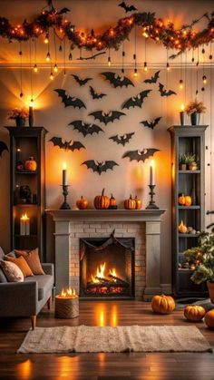 Halloween Photo Wall Backdrop, Halloween Fireplace, Helloween Wallpaper, Casa Halloween, Adornos Halloween, Halloween Decorating, Christmas Mantels, Fall Halloween Decor, Halloween Inspiration