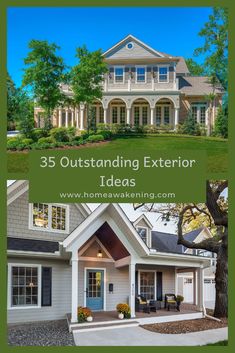 the front and side of a house with text overlay that reads 35 outstanding exterior ideas