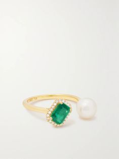 Shop SHAY 18-karat gold, diamond, emerald and pearl ring, Explore the latest SHAY women's collection today on NET A PORTER Pearl And Emerald Ring, Emerald And Pearl Engagement Ring, Emerald And Pearl Ring, Pearl Engagement Ring, Pearl Rings, Emerald Ring, Natural Pearls, Pearl Ring, Net A Porter