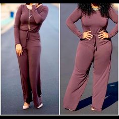 New!!! Jumpsuit Stretchy Material Color: Dark Brown Xl Casual Purple Stretch Jumpsuits And Rompers, Casual Purple Jumpsuits And Rompers For Night Out, Tie Dye Sweats, Black Spaghetti Strap, Graphic Leggings, Tan Pants, Gap Fit, One Clothing, Pink Leggings