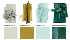 different shades of green and gold are shown in the color chart for each piece of clothing