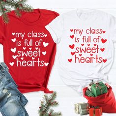 Teacher Valentine's Day shirt, Shirt for Teacher, My class is full of sweet hearts, Valentines Day shirt for school, Cute Teachers shirt 😃 Thank you for stopping by! It's a pleasure to prepare something special for you! ★ ESTIMATED DELIVERY: CANADA: 10-12 business days. Does not include tracking. Upgrade available at checkout. USA : 10-15 business days. Does not include tracking. Upgrade available at checkout. INTERNATIONAL : 15-30 business days. Does not include tracking. Contact me for upgrad Teachers Shirt, Hearts Valentines Day, Hearts Valentines, Sweet Hearts, Valentines Day Shirt, My Class, Valentines Day Shirts, Valentines Shirt, Teacher Shirts