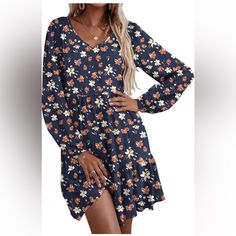 Brand New, Never Worn Navy Floral Dress, Navy Floral, Floral Dress, Colorful Dresses, Color Blue, Long Sleeve Dress, Brand New, Womens Dresses, Navy