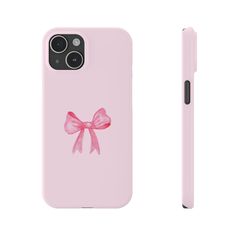 a pink phone case with a bow on the front and back cover for an iphone