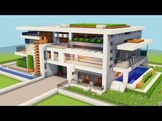 a very large modern house in minecraft