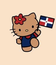 a hello kitty holding a flag in her hand