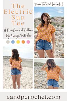 the electric sun tee is an easy crochet pattern for women's tops