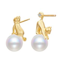 Cute Pearl Cat Stud Pet Earrings Elegant Cat Ears Jewelry With Cat Design, Elegant White Jewelry With Cat Design, Elegant White Cat Design Jewelry, White Cat Design Earrings, Pet Earrings, Mismatched Earrings Studs, A Cute Cat, Nose Rings Hoop, Climber Earrings