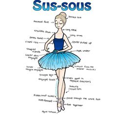 the anatomy of a ballerina's body and its major parts, including their names