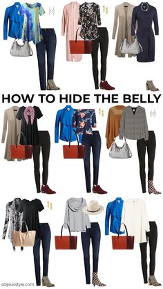 How to hide your belly with fabulous clothes - hide that tummy! Belly Clothes, Plus Size Capsule Wardrobe, Apple Shape Outfits, Flattering Outfits, Apple Shape, Business Casual Outfits For Women