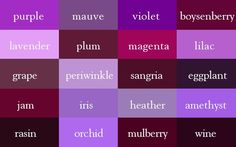 the names of different types of people in purple and red colors, with white letters on them