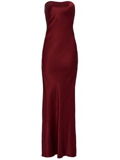 wine red stretch-silk strapless rear lace-up fastening ankle-length Wine Red Dress, Red Silk Dress, Gown Red, Radiate Confidence, Exquisite Gowns, Strapless Neckline, Prom Dress Inspiration, Wedding Attire Guest, Chic And Elegant