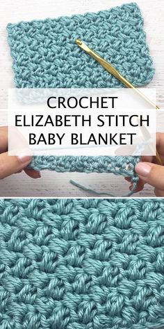 the crochet elizabeth stitch baby blanket is being worked on by someone using yarn