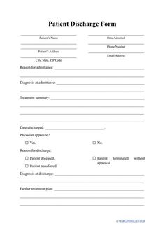 the patient discharge form is shown in this file, and contains information for each patient