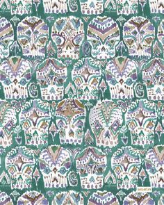 a green and white wallpaper with many different designs