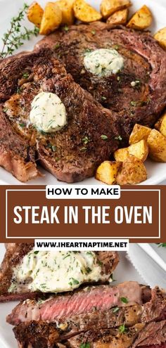 steak in the oven on a plate with potatoes