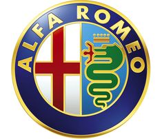 the alfa - roma logo is shown in blue and red, with a cross on it