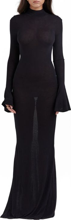 HOUSE OF CB Sancha Open Back Long Sleeve Semisheer Body-Con Maxi Dress | Nordstrom Alt Clothes, Set Outfits, Guest Attire, Wedding Attire Guest, Girly Outfits, Black Maxi Dress, Cute Simple Outfits, Nordstrom Dresses, Simple Outfits