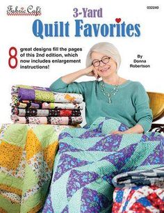 an older woman sitting on a chair with quilts in front of her and the title 3 - yard quilt favorites