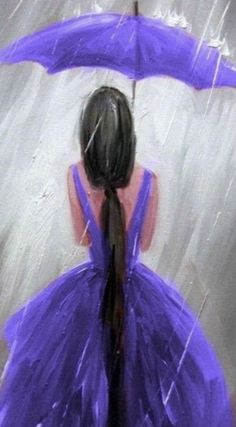 a painting of a woman in a purple dress holding an umbrella