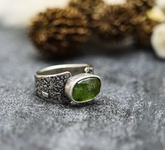 ♦Special Features: This ring has a wide band, its smaller in the back at 6mm and wider in the front at 11mm. I added a gorgeous texture for more visual impact and a lovely faceted rose cut green tourmaline. It's got the fresh green spring green color, a nice glow and some flash to it with inclusions typical to tourmaline. Be sure to look at the video and all the photos. ♦Size: 7.75 but this is a wide band so you always size up for wide bands for comfort. This band isn't too wide in the back so i Flame Painting, Spring Green Color, Silversmith Rings, Wide Band Ring, Artisan Rings, Bold Jewelry, Green Spring, Wide Band Rings, Tourmaline Ring