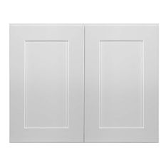 the doors are white and have two panels on each side, with one panel closed