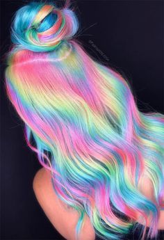 Holographic Hair Color, Exotic Hair Color, Unicorn Hair Color, Holographic Hair, Rainbow Hair Color, Cute Hair Colors, Creative Hair Color, Bright Hair Colors, Pretty Hair Color