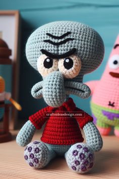 Squidward Tentacles Amigurumi Disney Character Crochet Patterns, Disney Characters Crochet, Crochet Nickelodeon, Crochet Characters Amigurumi, Crochet Squidward, Crochet Disney Characters, Crochet Smile